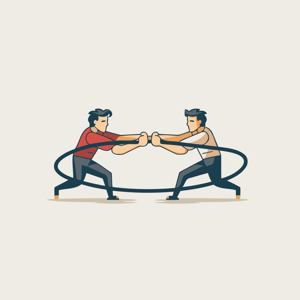 Two men fight with battle ropes illustration in cartoon style vector
