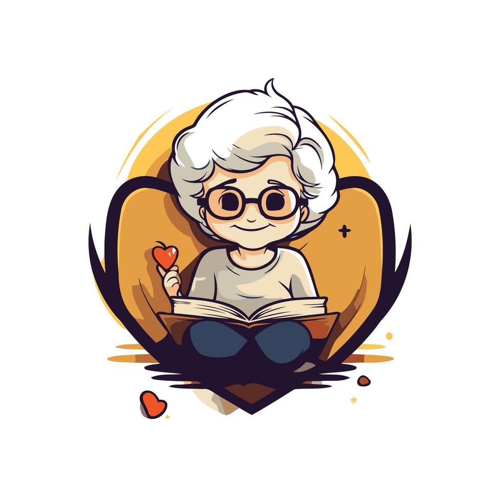 Grandmother reading a book in a heart shape illustration vector