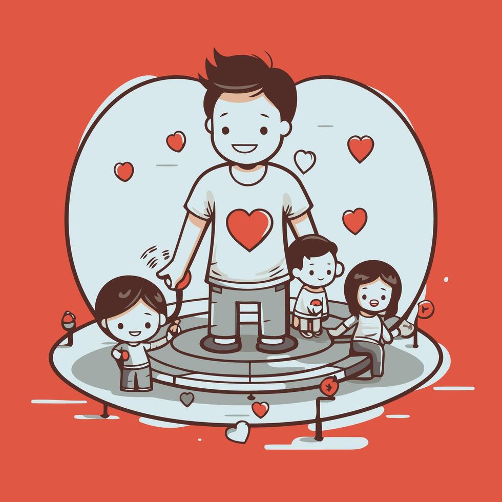illustration of a happy father and his children playing in the playground vector