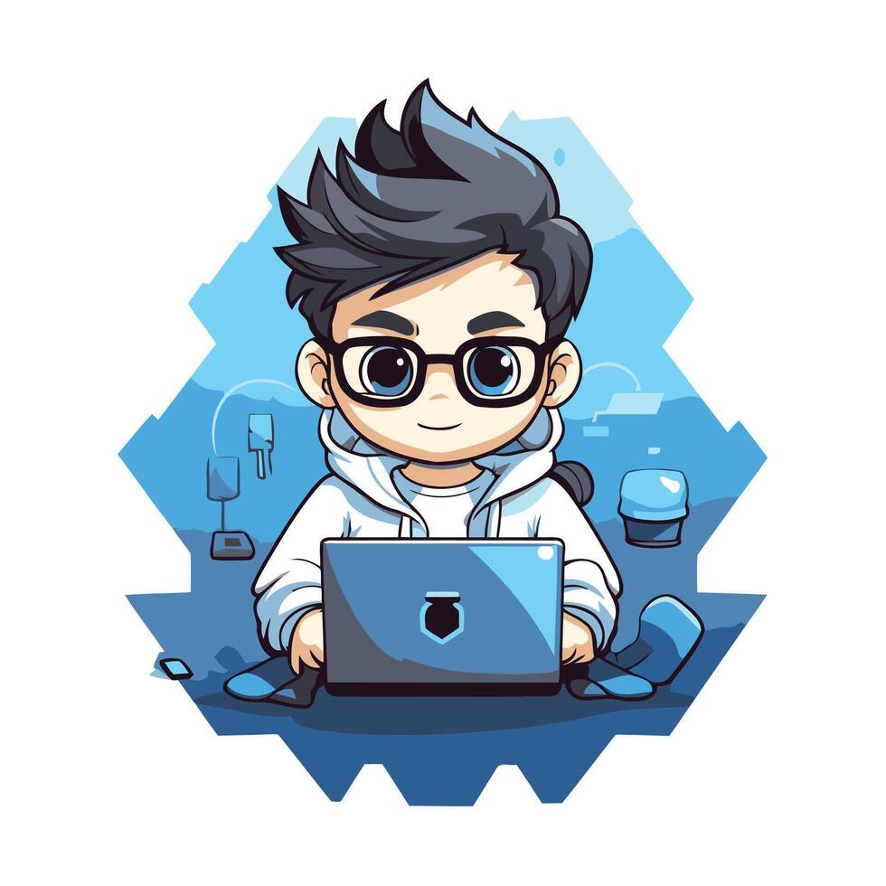 Cute boy with laptop illustration of a cartoon character vector