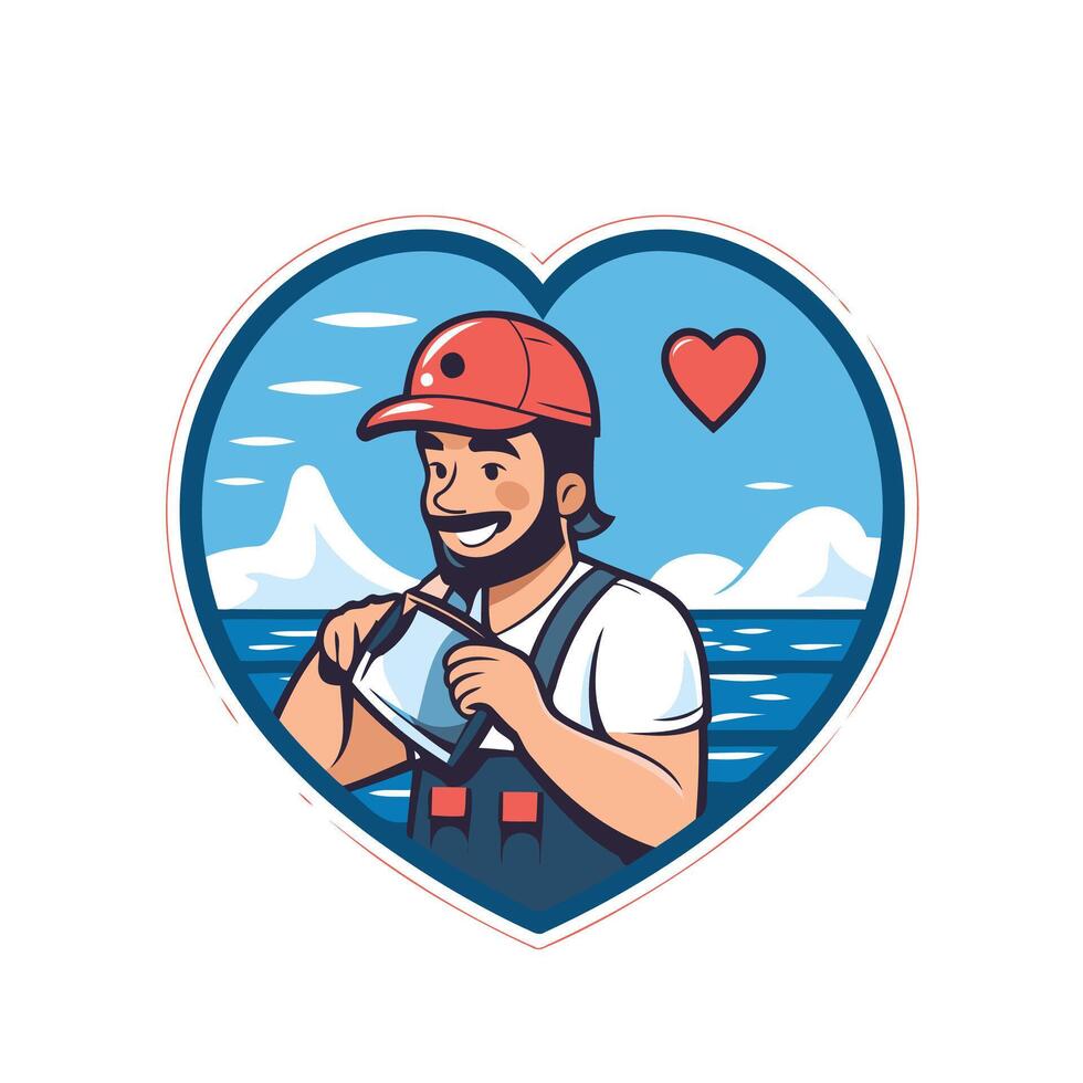 illustration of a male construction worker with helmet in heart shape vector