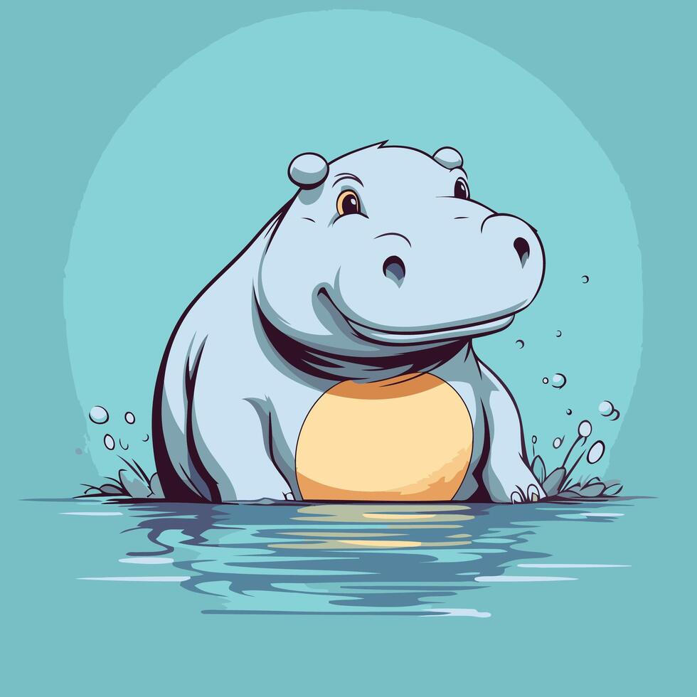 Cartoon hippopotamus swimming in the water illustration vector