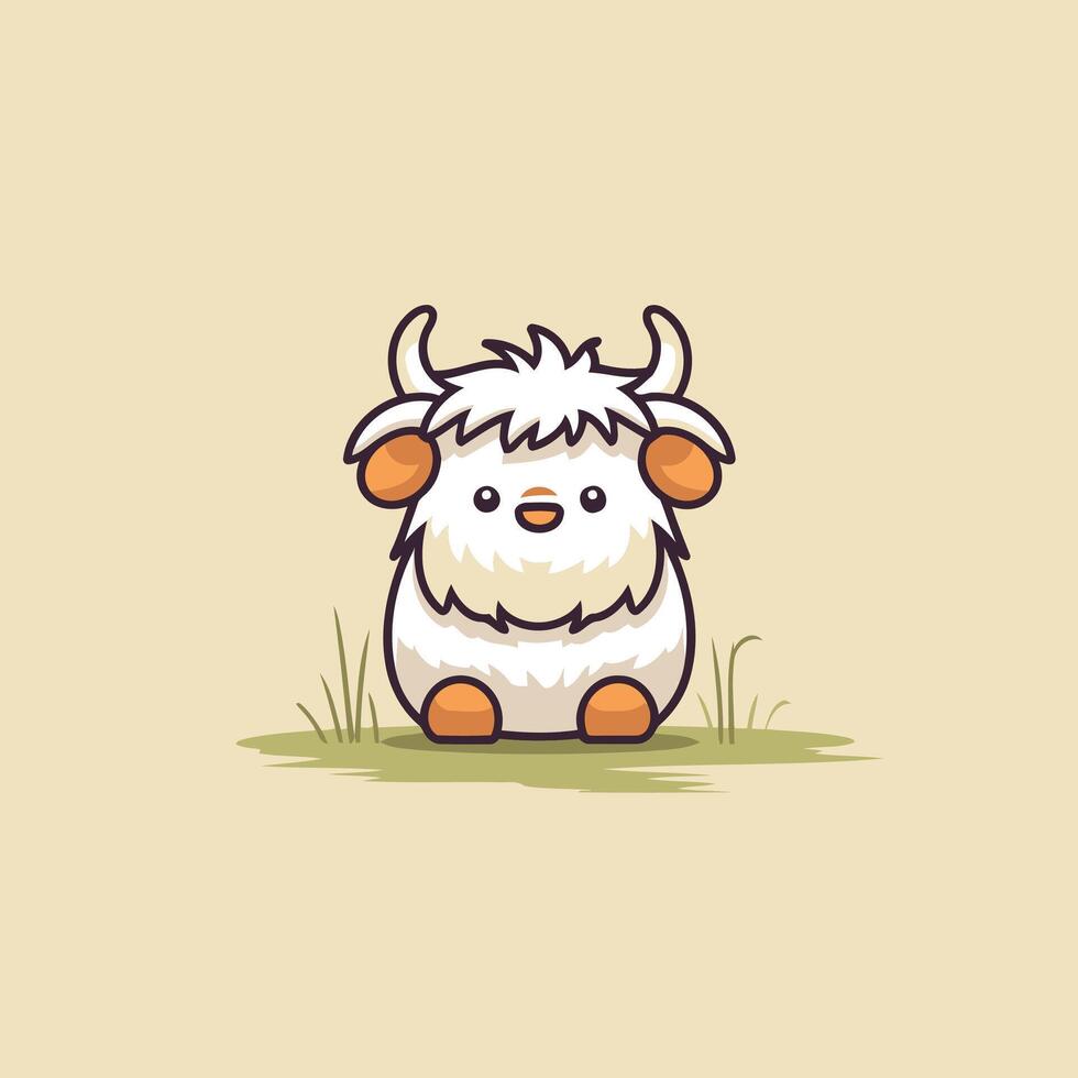 Cute cartoon yak on the meadow illustration for your design vector