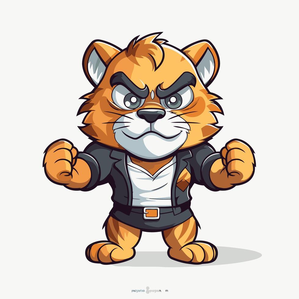 illustration of a cartoon tiger superhero in a suit with arms raised vector