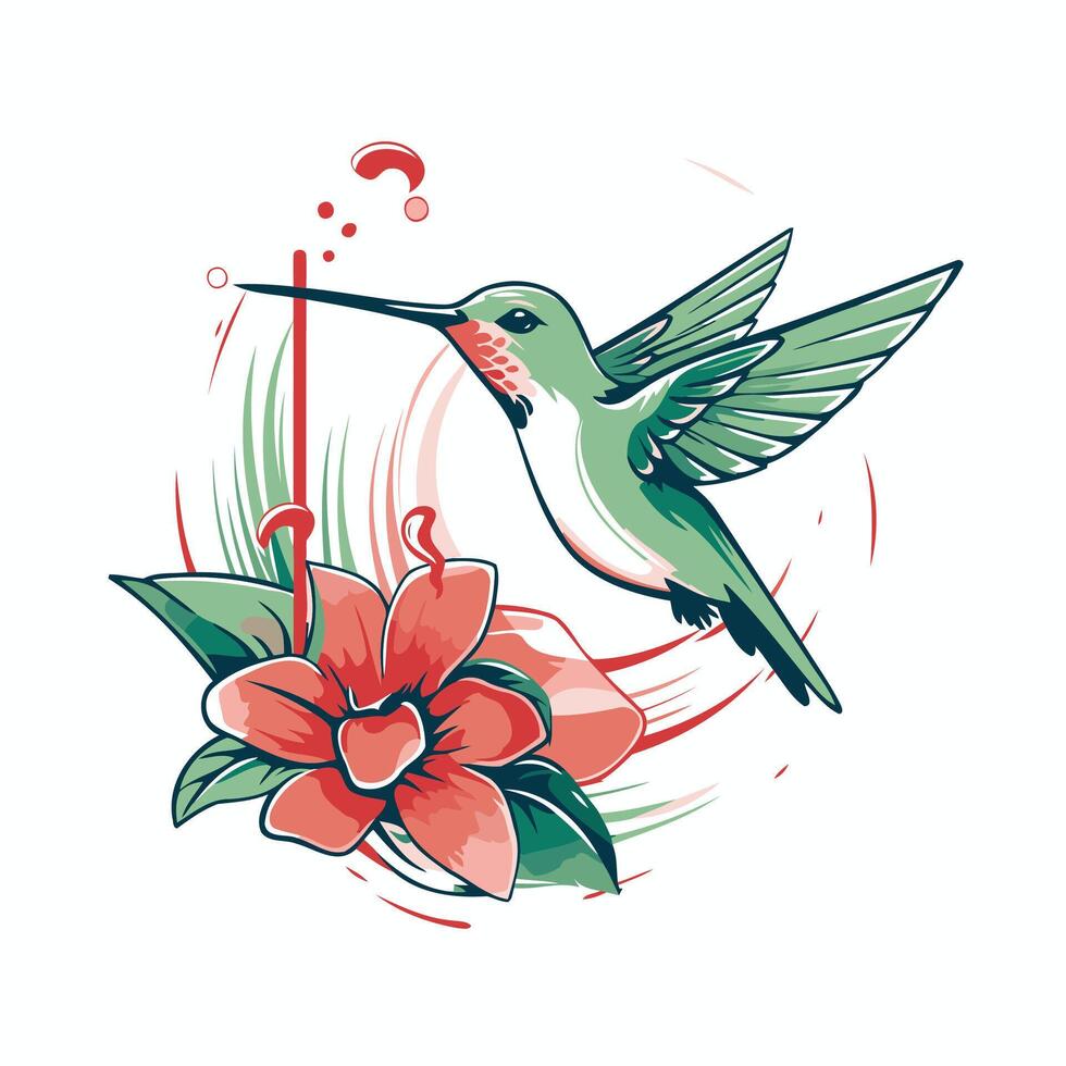 Hummingbird and hibiscus flower illustration vector