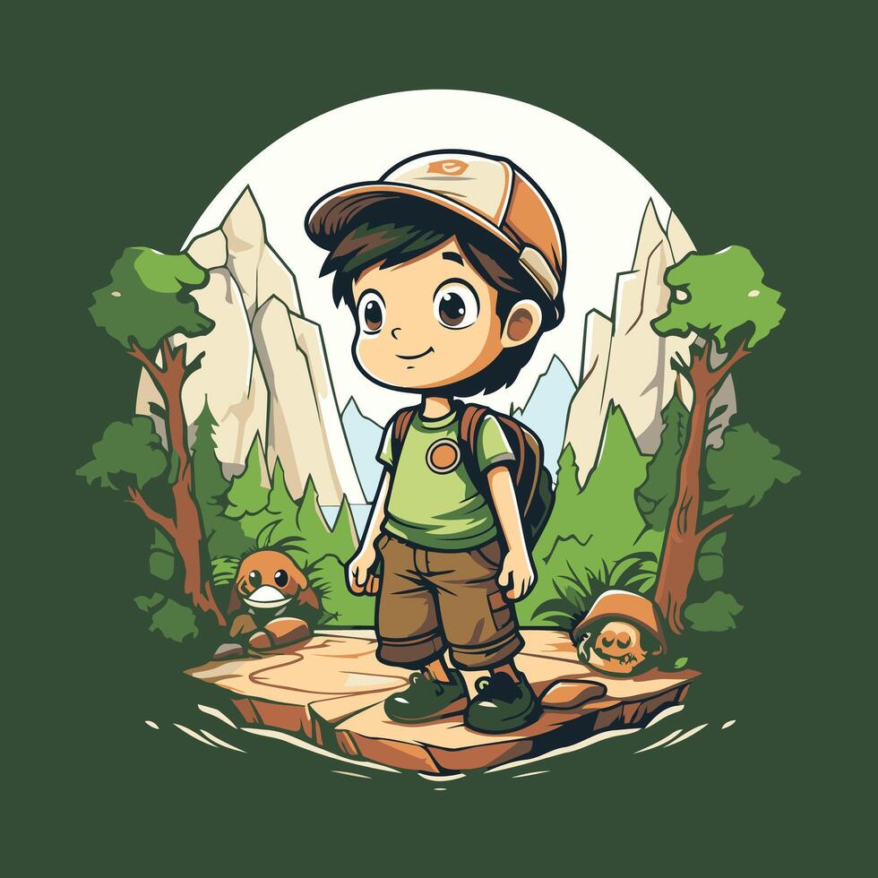 Boy scout in the forest illustration of a boy scout vector