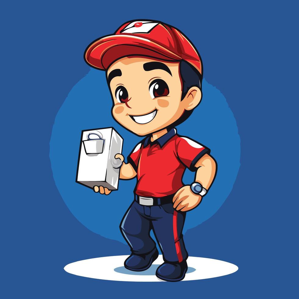 illustration of a Cute Delivery Boy Holding a Mailbox vector