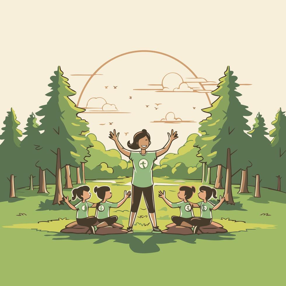 Kids playing yoga in the park element illustration graphic design element illustration graphic design vector