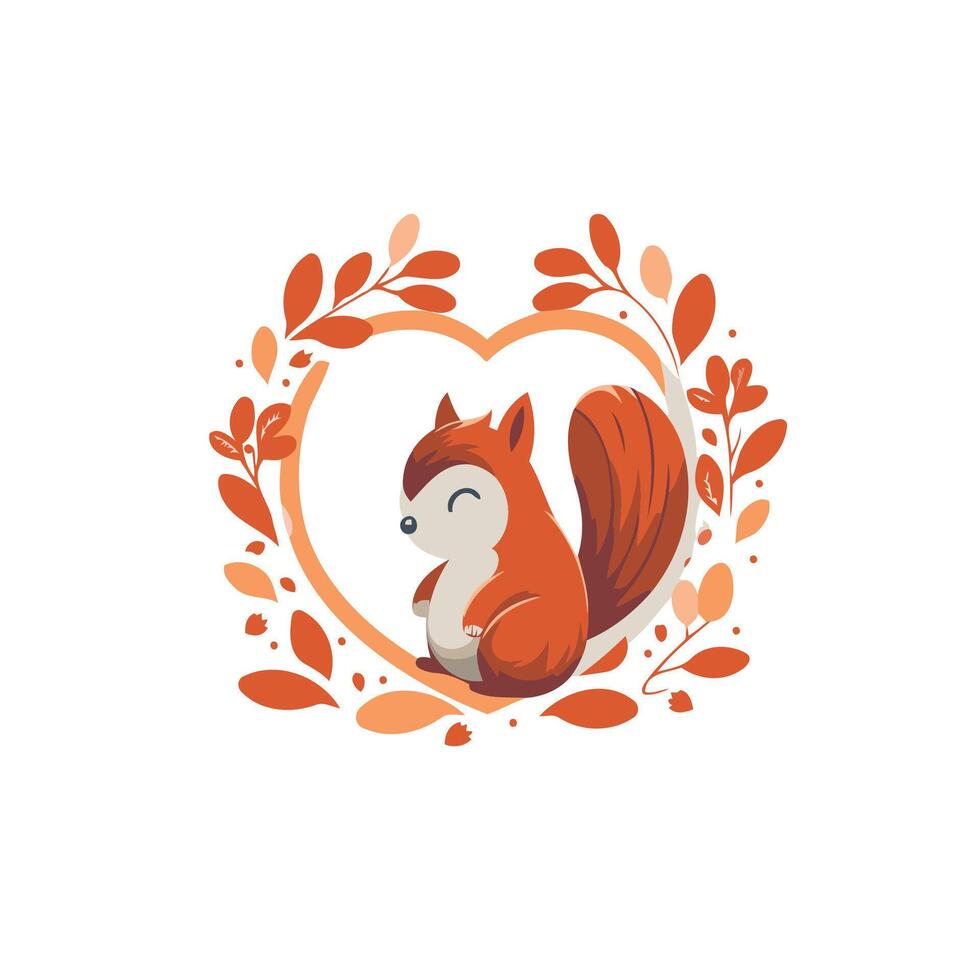 Cute squirrel in heart shape illustration in cartoon style vector