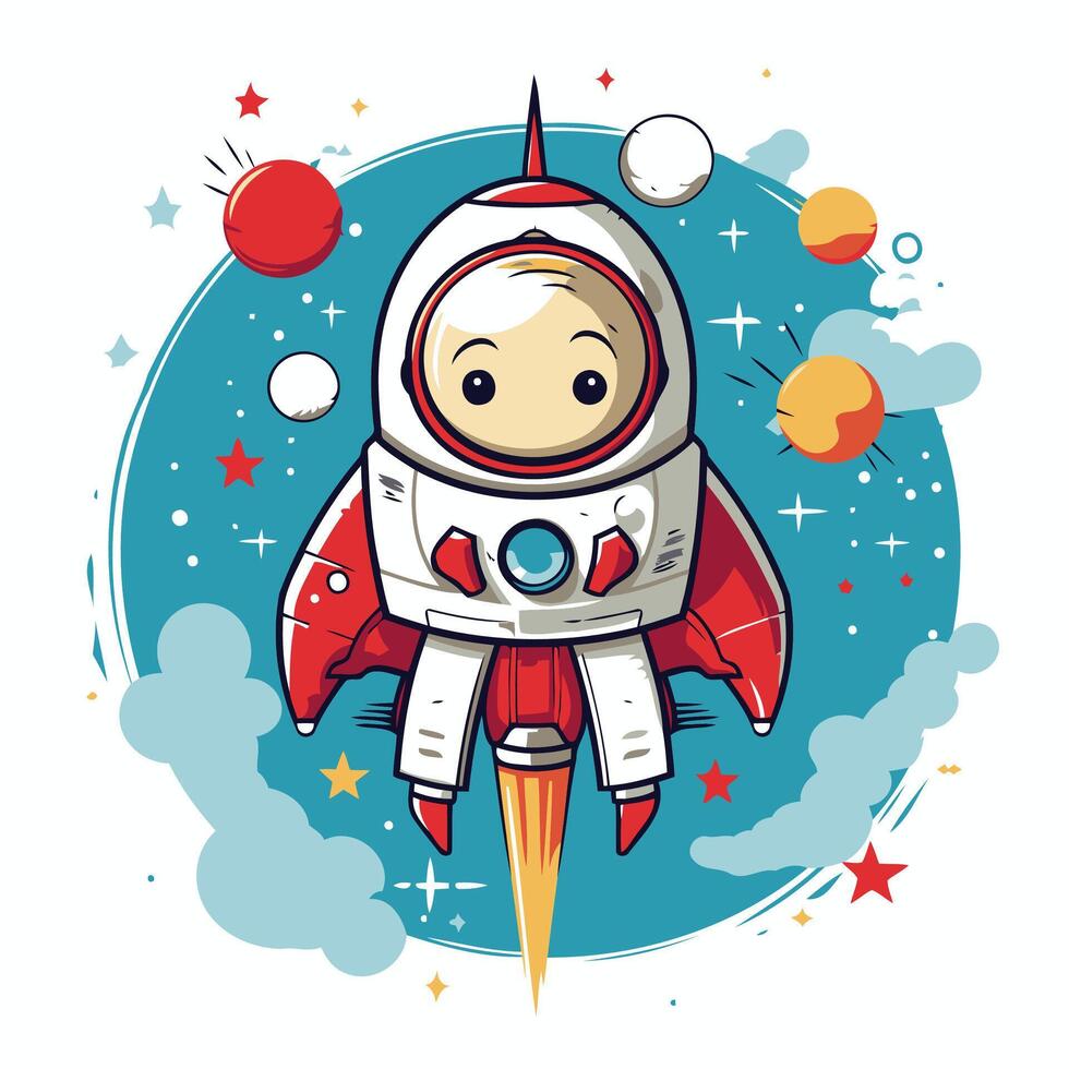 Cute cartoon astronaut on space background illustration for your design vector
