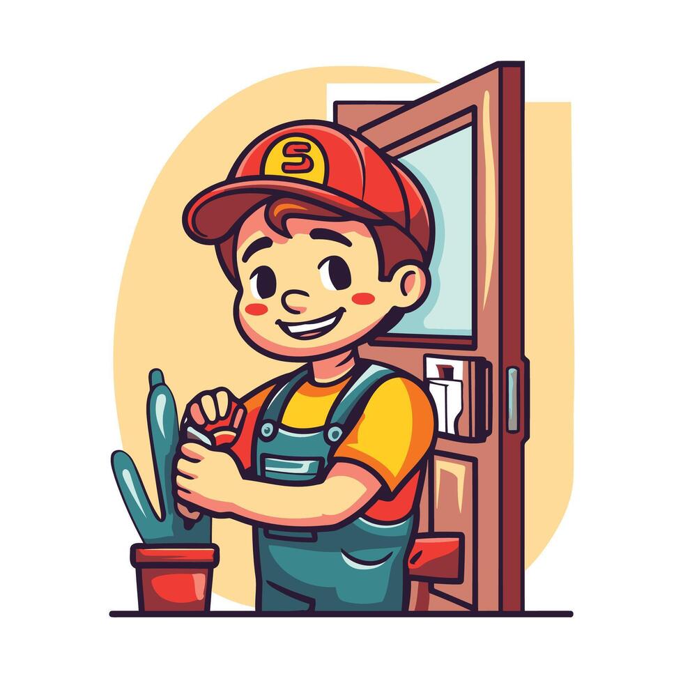 Cute cartoon worker in uniform illustration in flat style vector