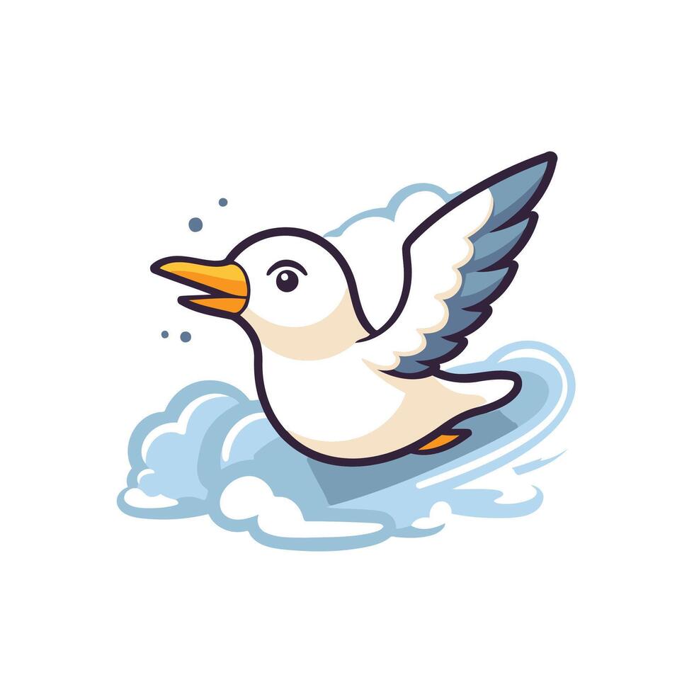 Cute seagull flying in the sky illustration vector