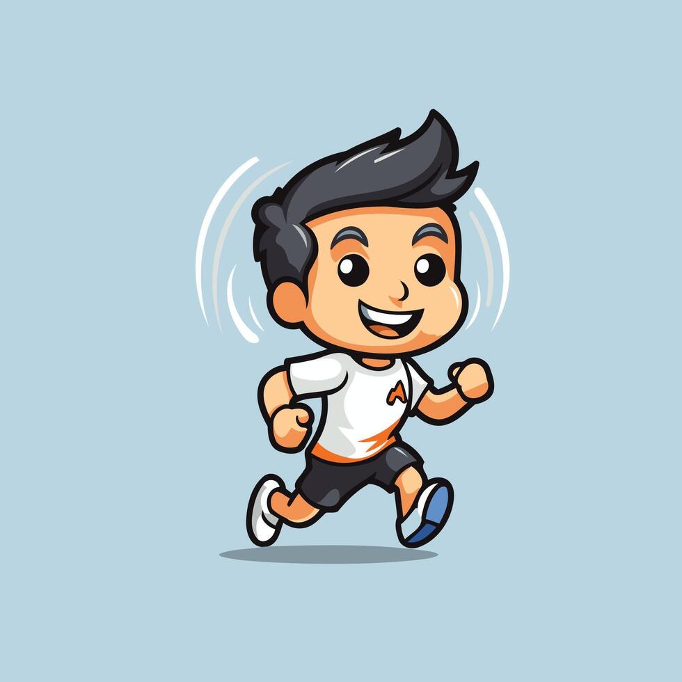 Cute boy running cartoon character illustration design Healthy lifestyle concept vector
