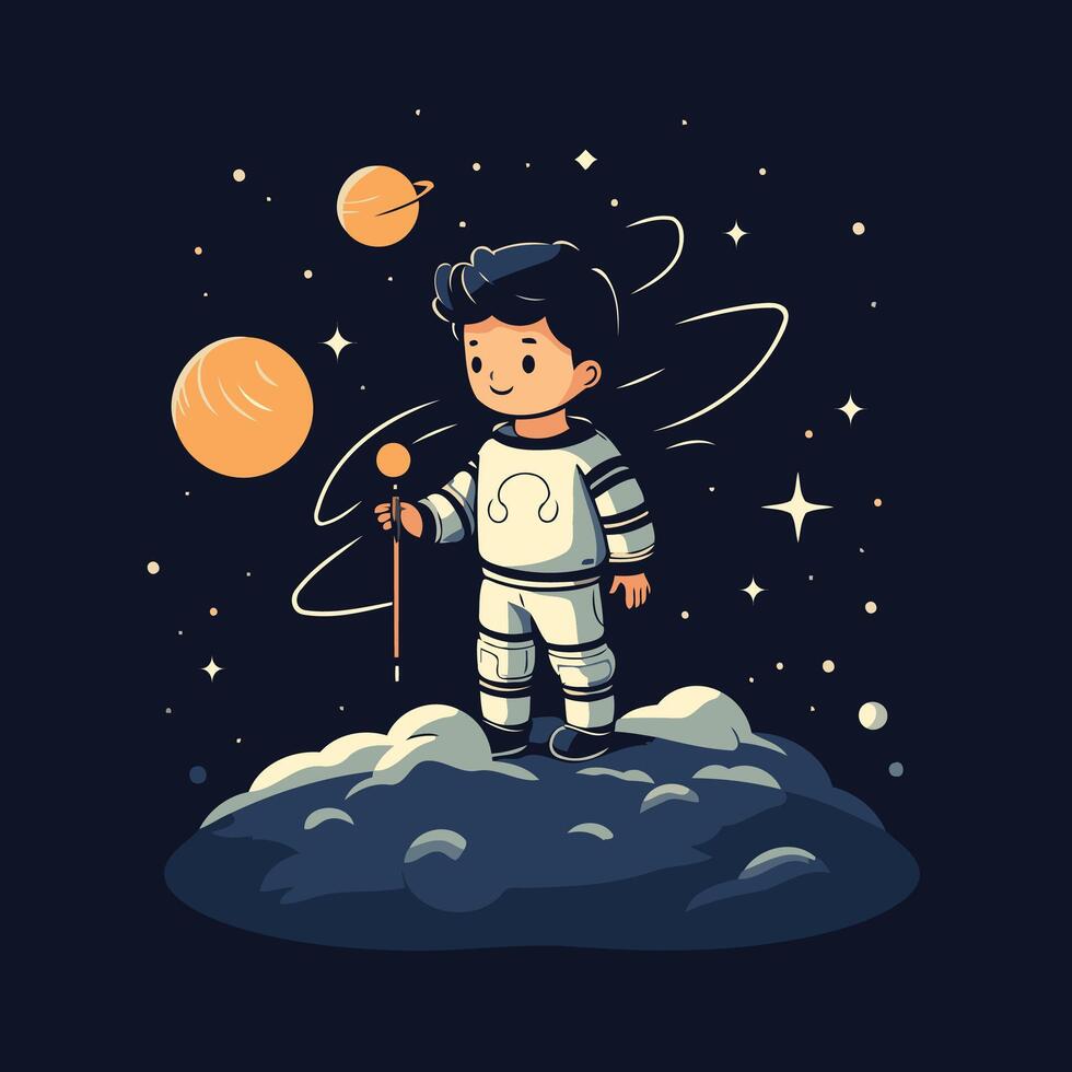 Astronaut on the moon illustration in cartoon style vector