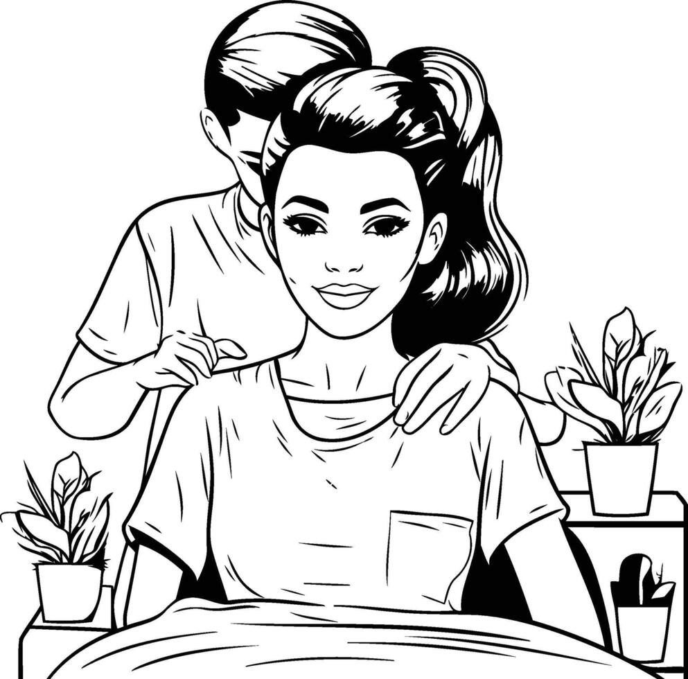 element illustration of a young woman having a massage in a beauty salon vector