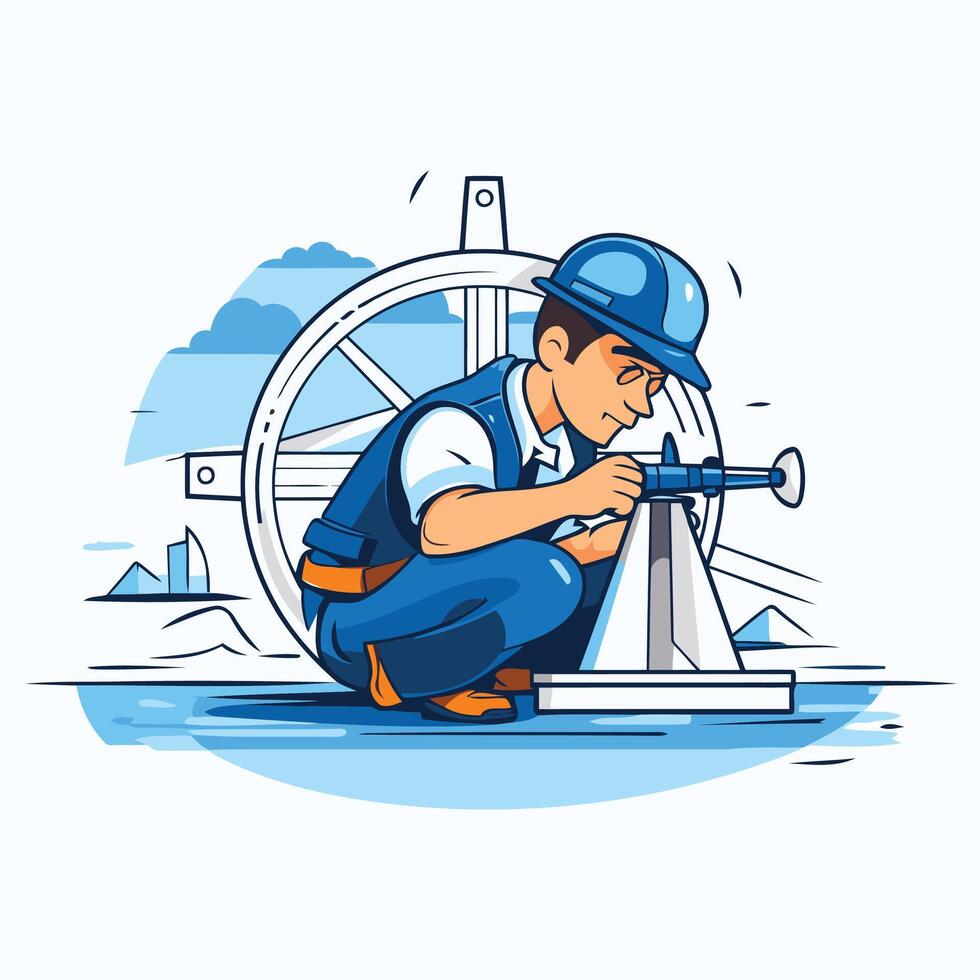 illustration of a construction worker with a gun in his hand vector