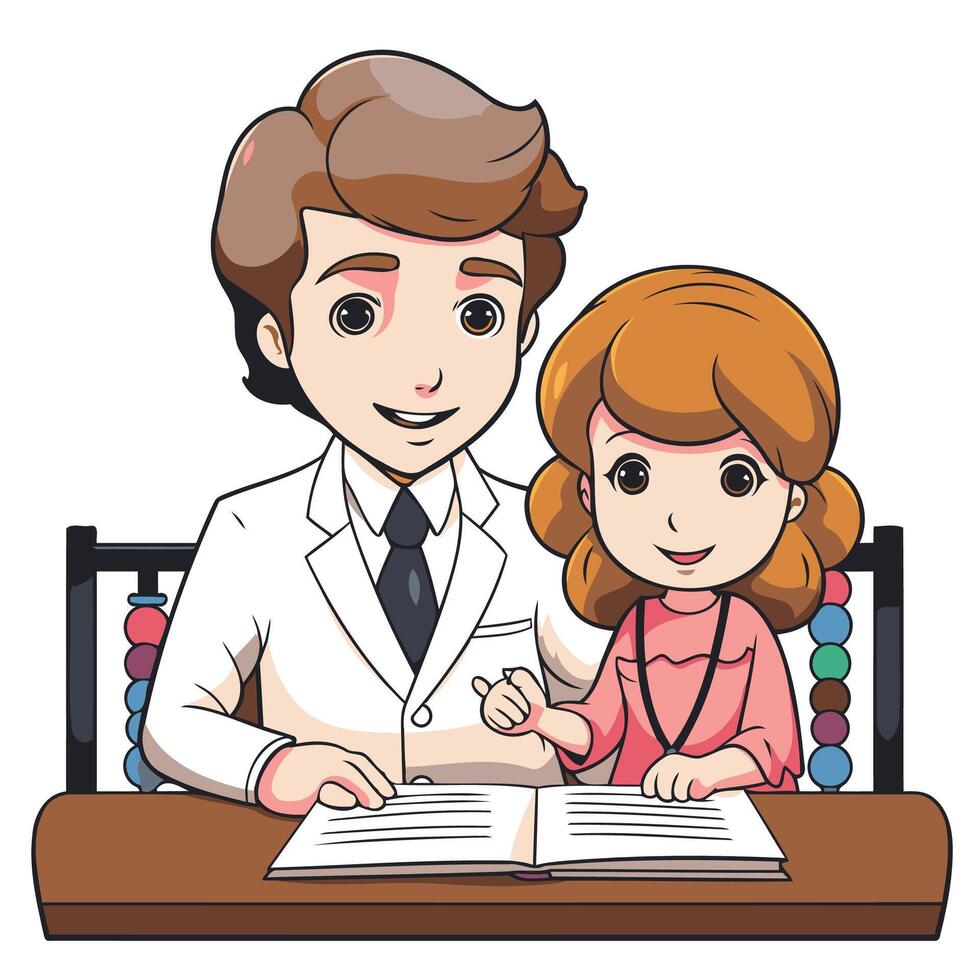 Illustration of a Little Girl Studying with a Doctor vector
