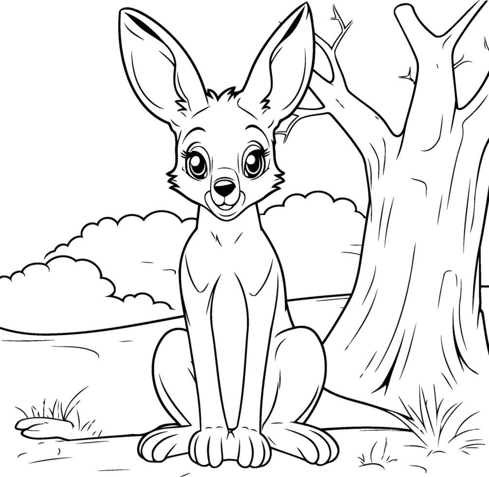 Coloring Page Outline Of cute kangaroo sitting on grass vector