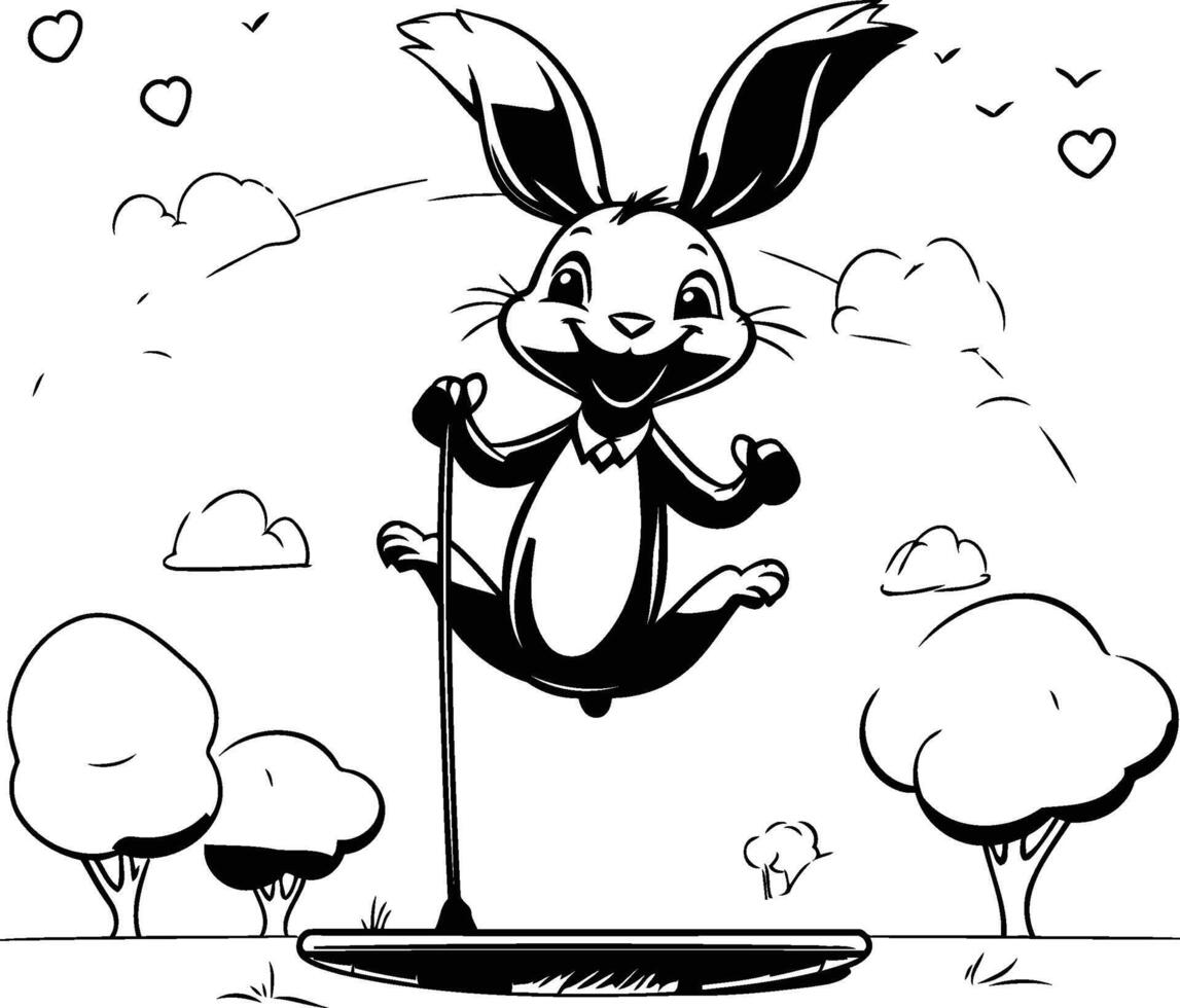 Rabbit playing golf Black and white illustration for coloring book vector