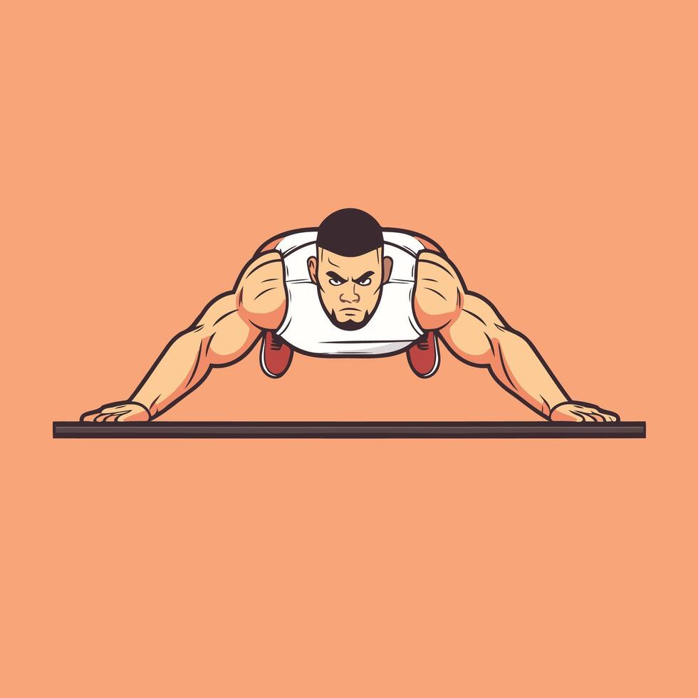 illustration of a man doing push ups on the mat vector