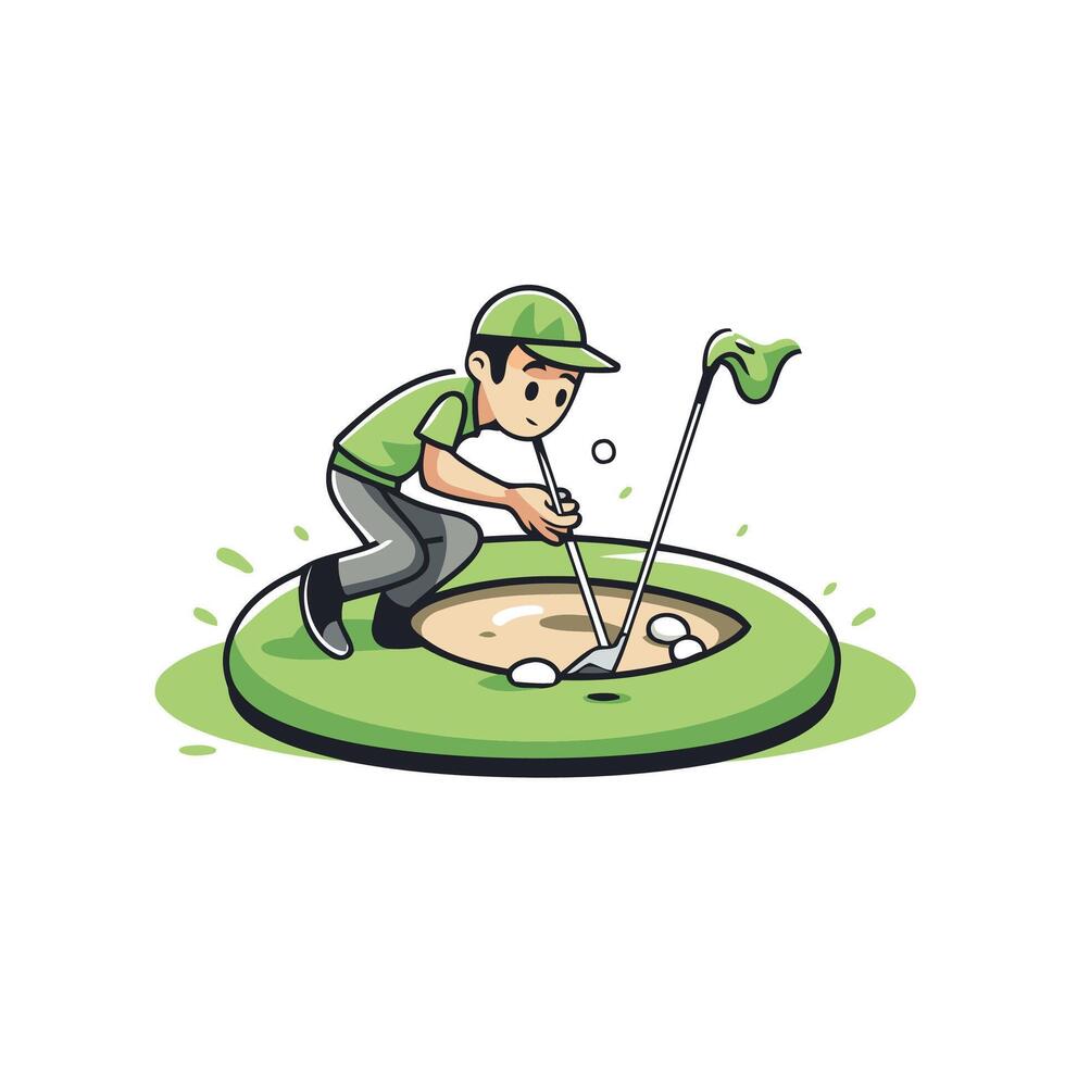Illustration of a man playing golf on a golf course illustration vector
