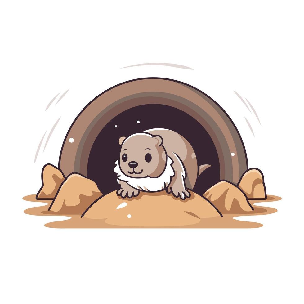 Hedgehog in a tunnel illustration in cartoon style vector