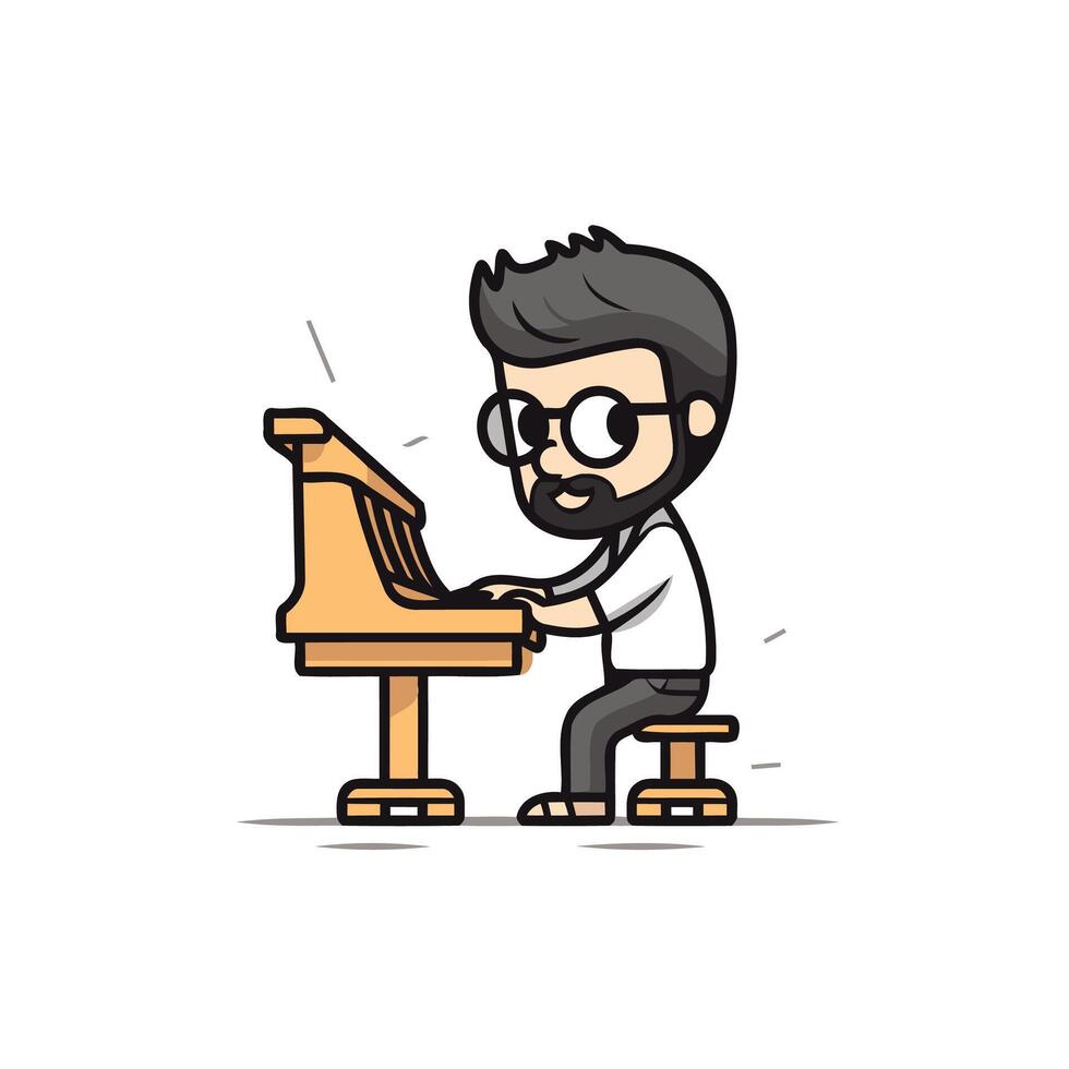 Pianist Playing Piano Illustration on White Background vector