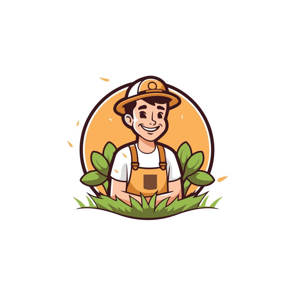Farmer with hat and apron in the field illustration vector