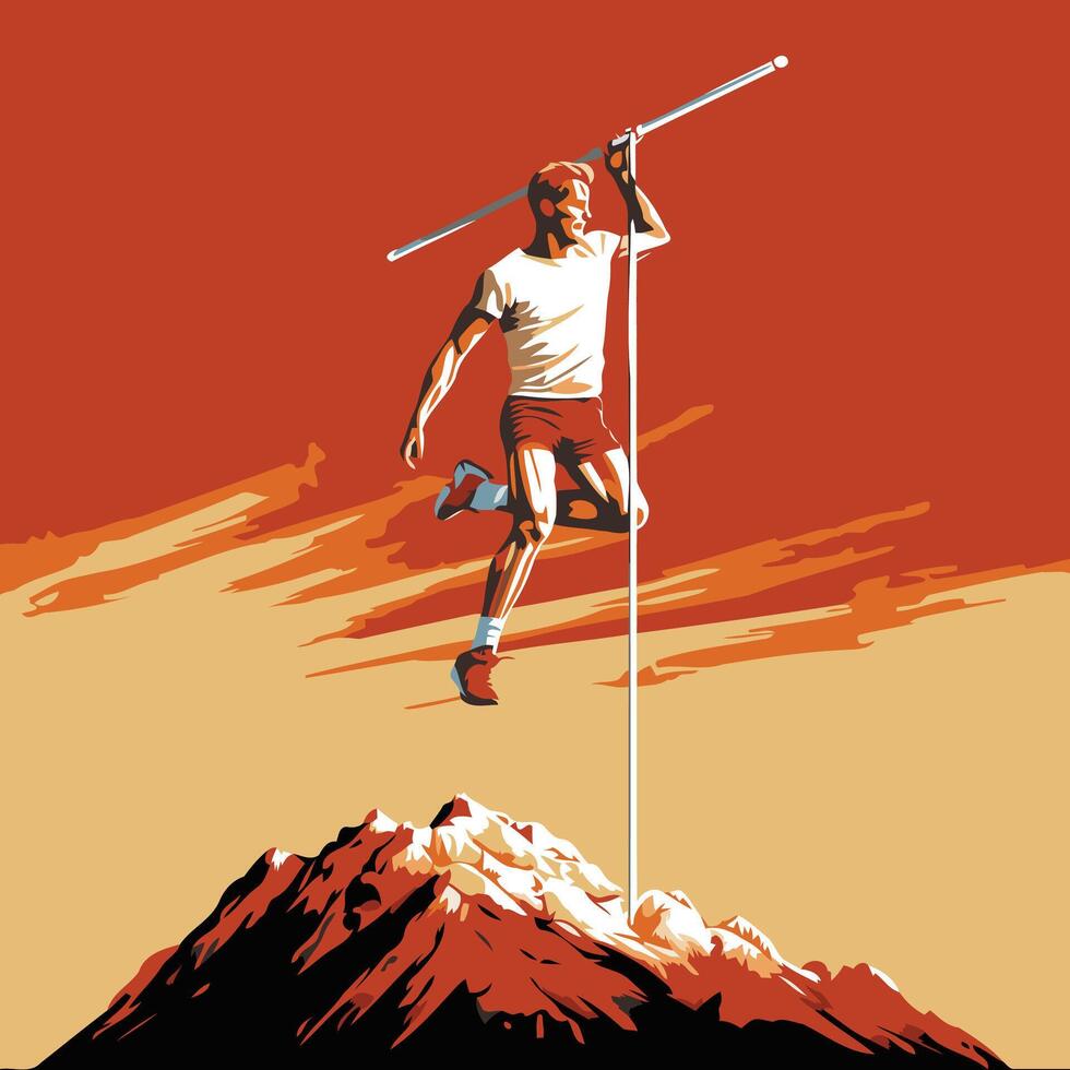 Athlete on the top of the mountain illustration vector