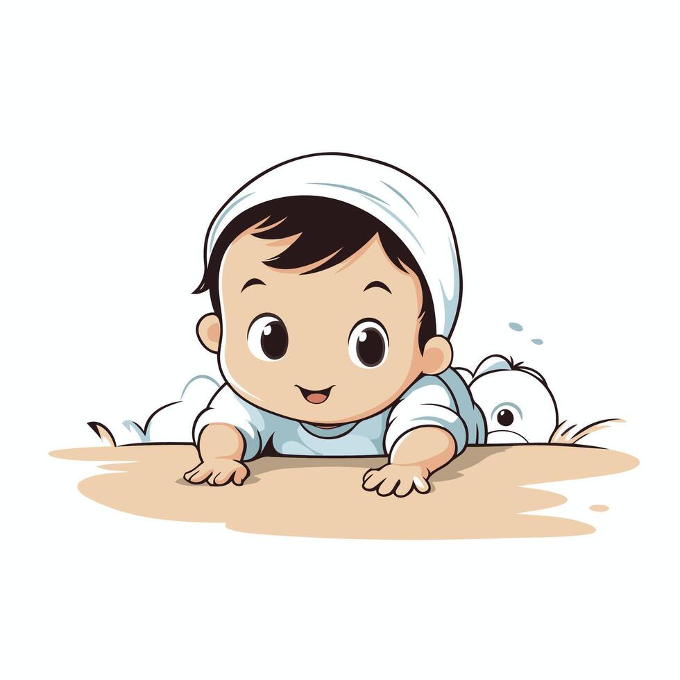 cute little boy playing in the sand cartoon element illustration graphic design vector