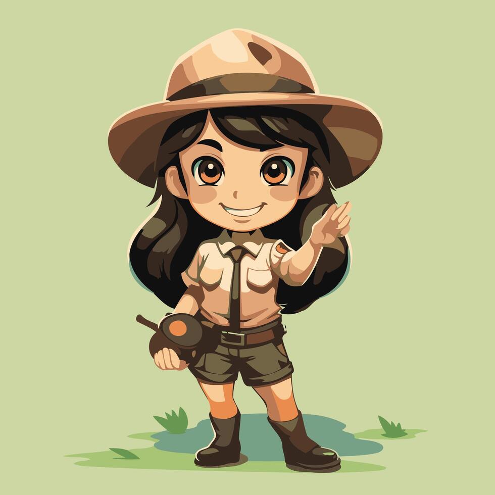 Cute cartoon girl in safari outfit illustration for your design vector