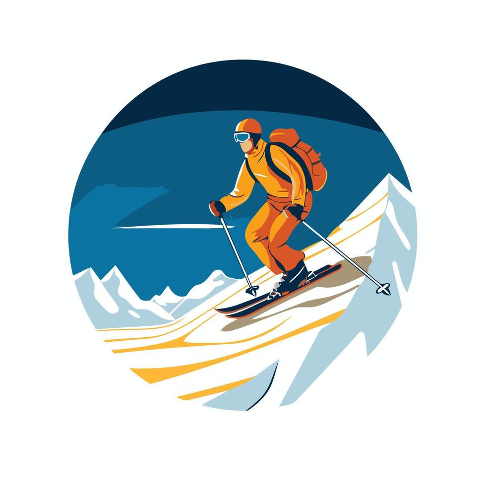 Skier on the piste in the mountains illustration vector