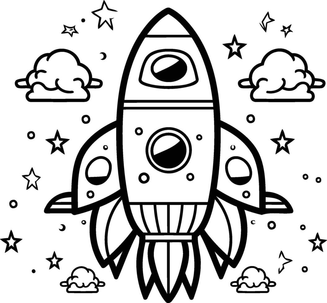 Rocket icon in black and white element illustration for tattoo and coloring book vector