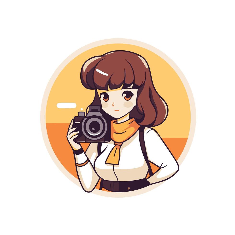 Girl photographer with camera illustration in flat style on white background vector