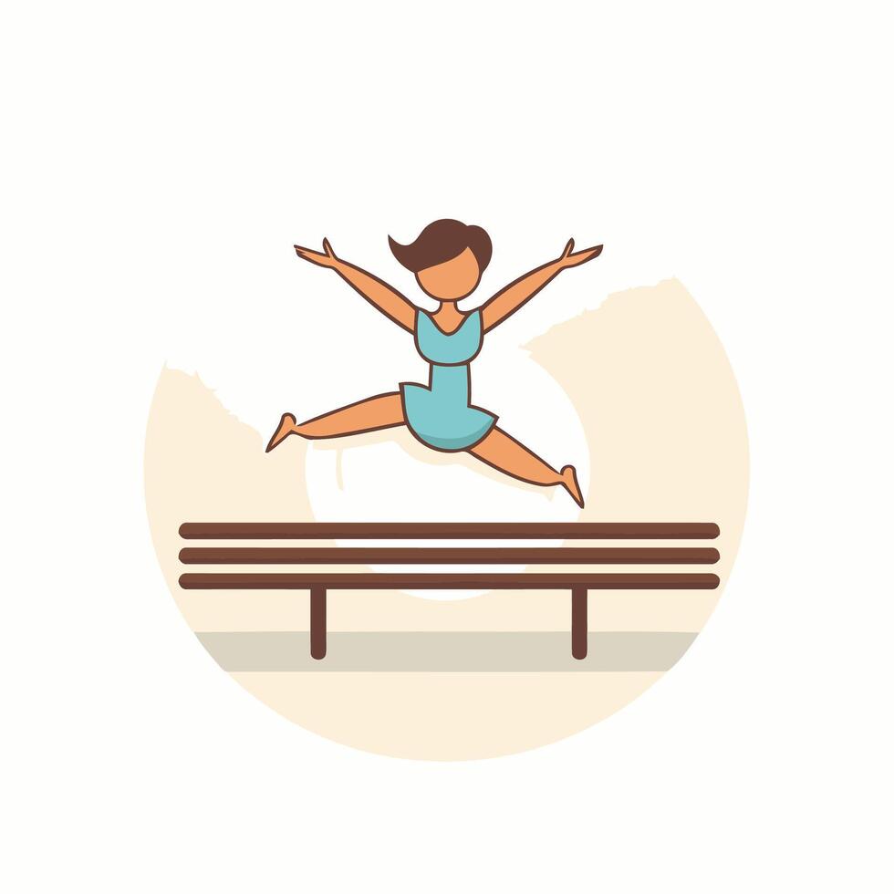 Girl jumping on a bench illustration in flat design style vector