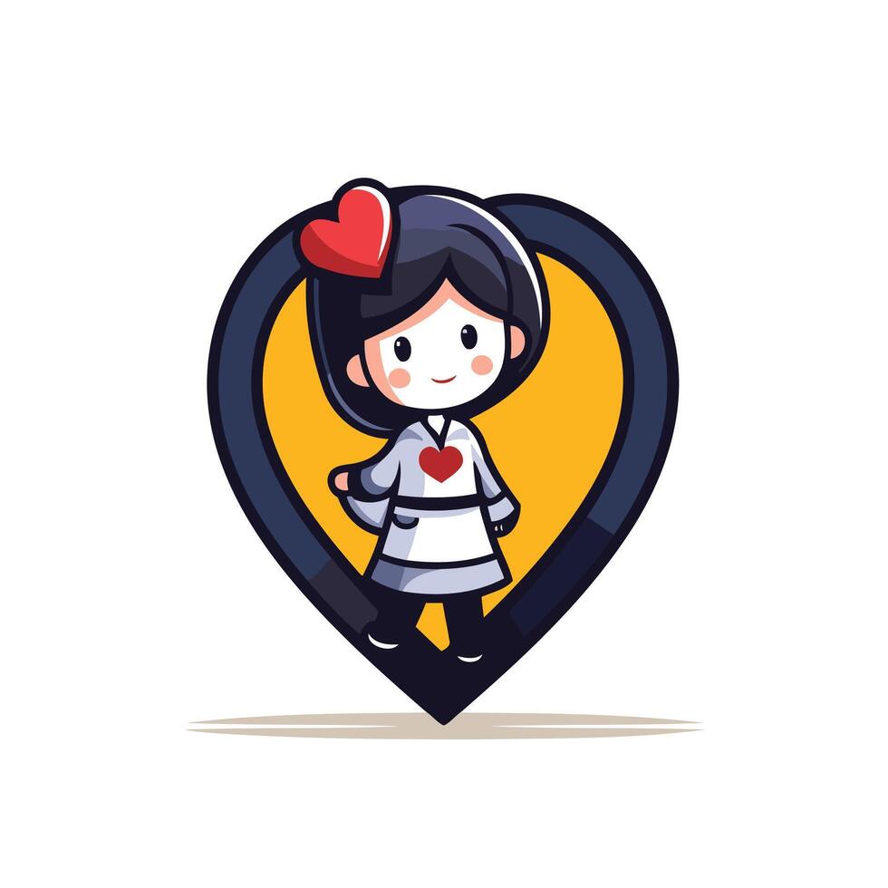 Cute girl with heart in the map pointer illustration vector