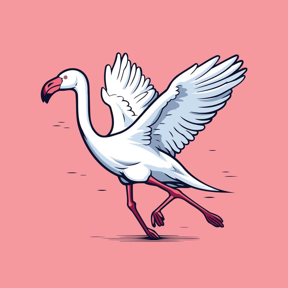 image of a flying white flamingo on a pink background vector