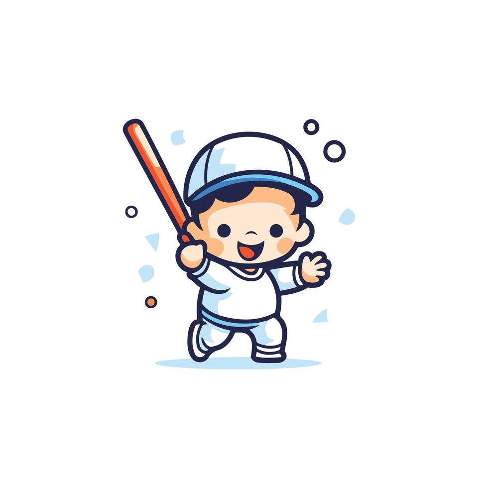 Cute boy baseball player with bat and ball illustration vector