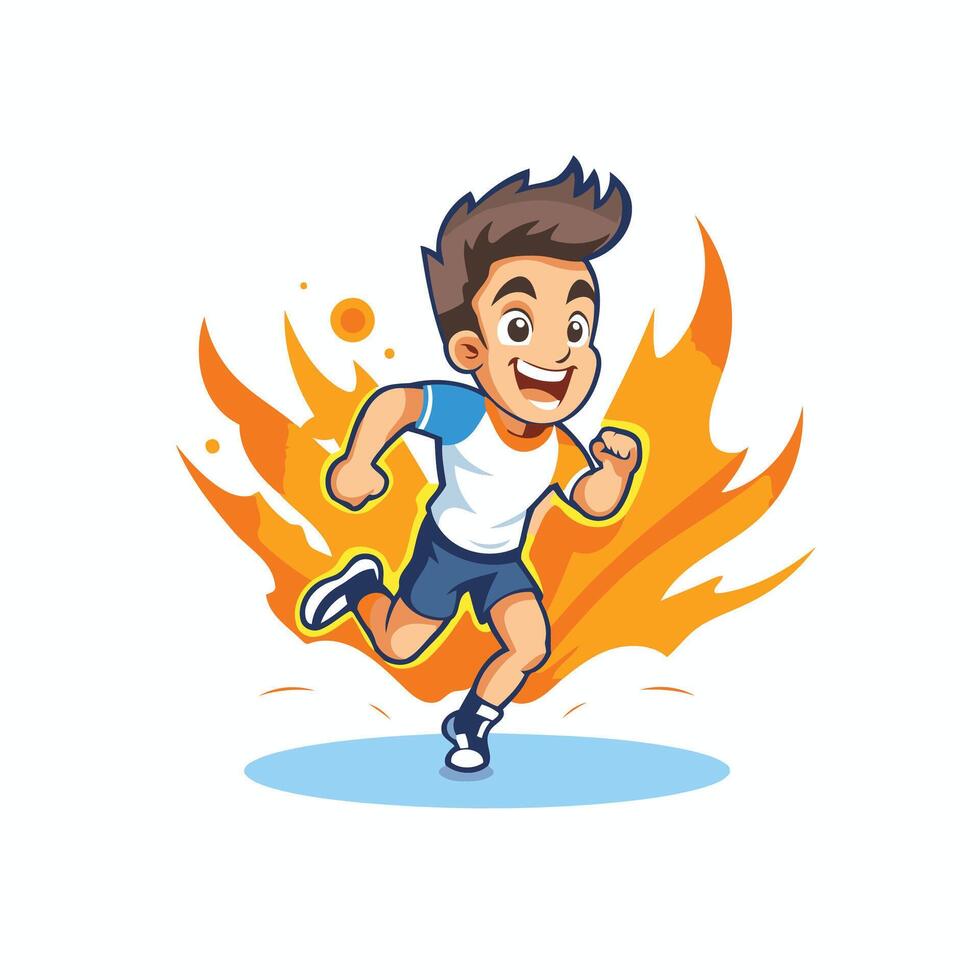 Illustration of a boy running in a fire illustration vector