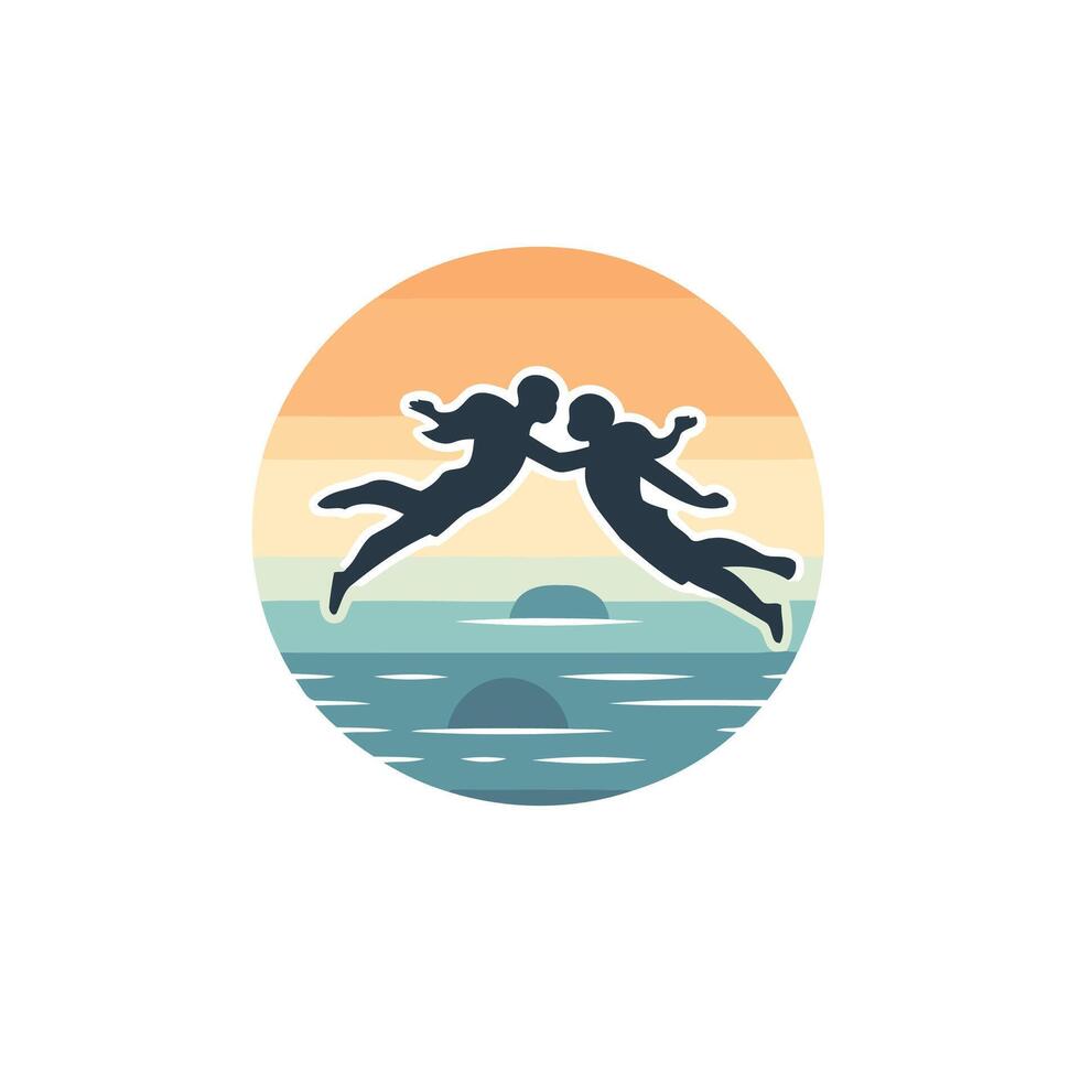 Summer beach logo design template illustration of two people jumping on the beach vector