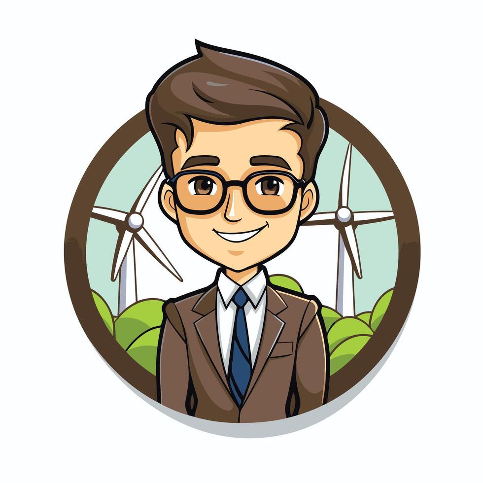 businessman with wind turbines isolated icon design illustration graphic vector