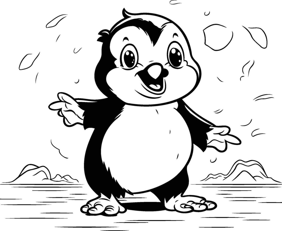 Penguin Black and White Cartoon Illustration of Cute Penguin for Coloring Book vector