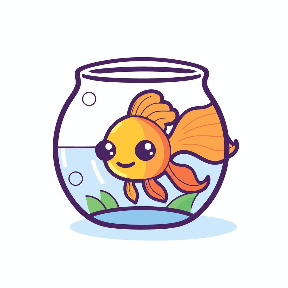 Cute cartoon goldfish in a fishbowl illustration vector