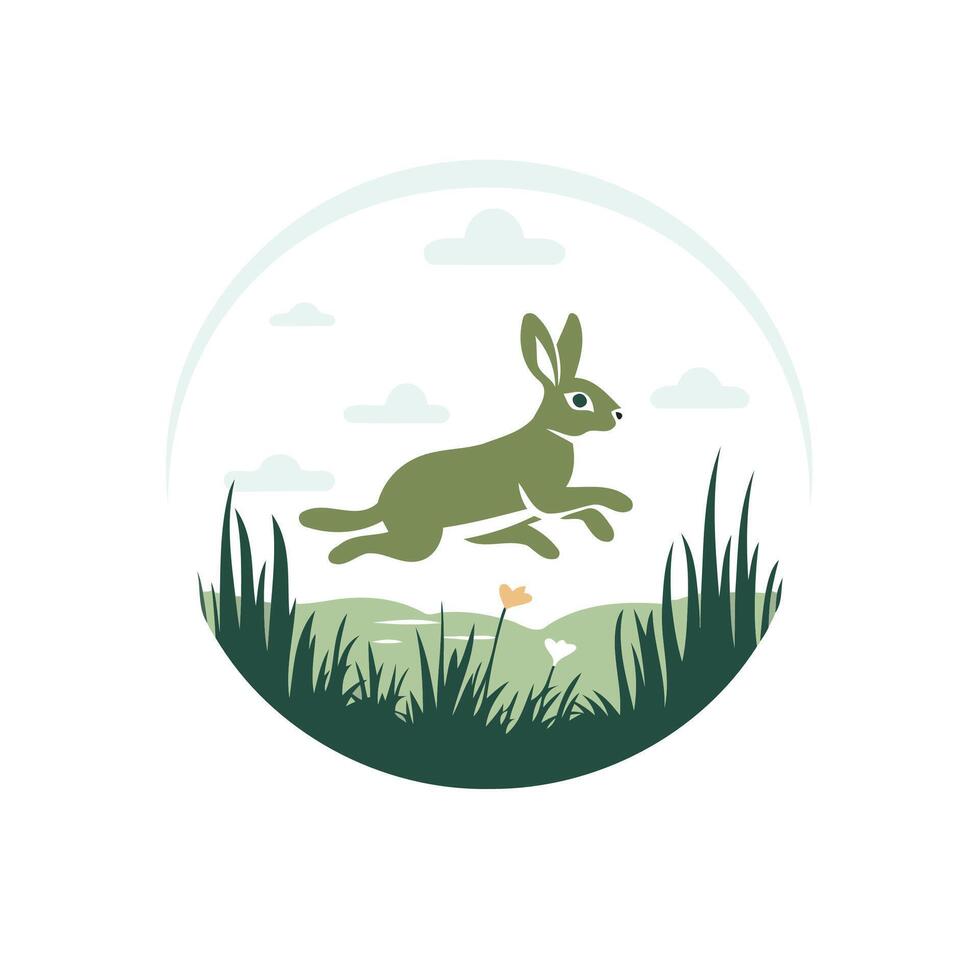 Rabbit jumping in the grass illustration in flat style vector