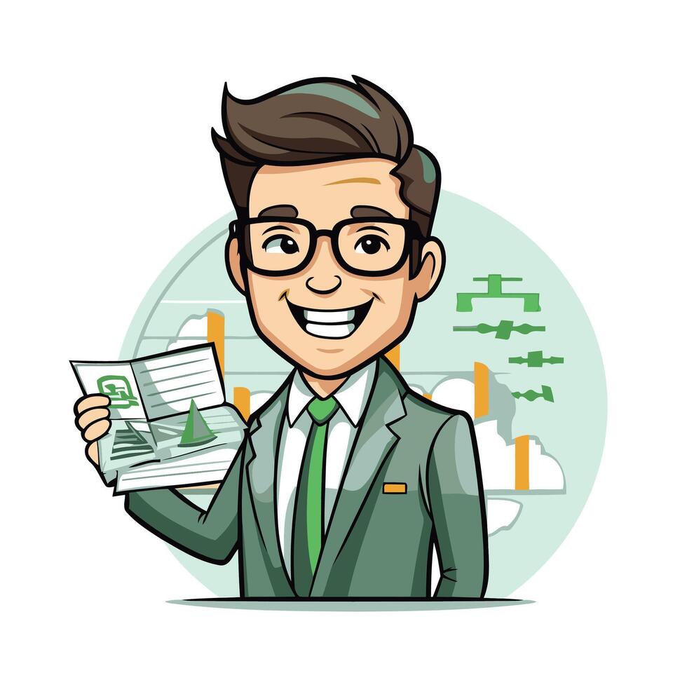 Businessman with a document in his hand cartoon illustration vector