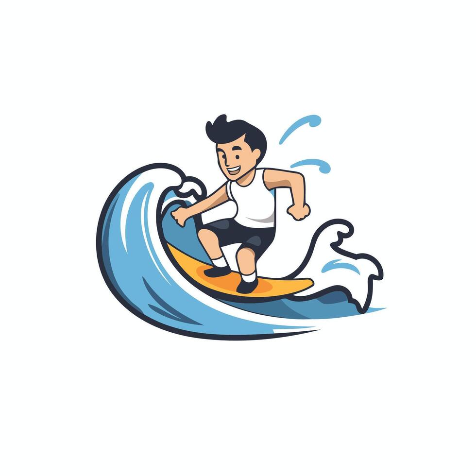 Surfer icon illustration of a man surfing on a wave vector