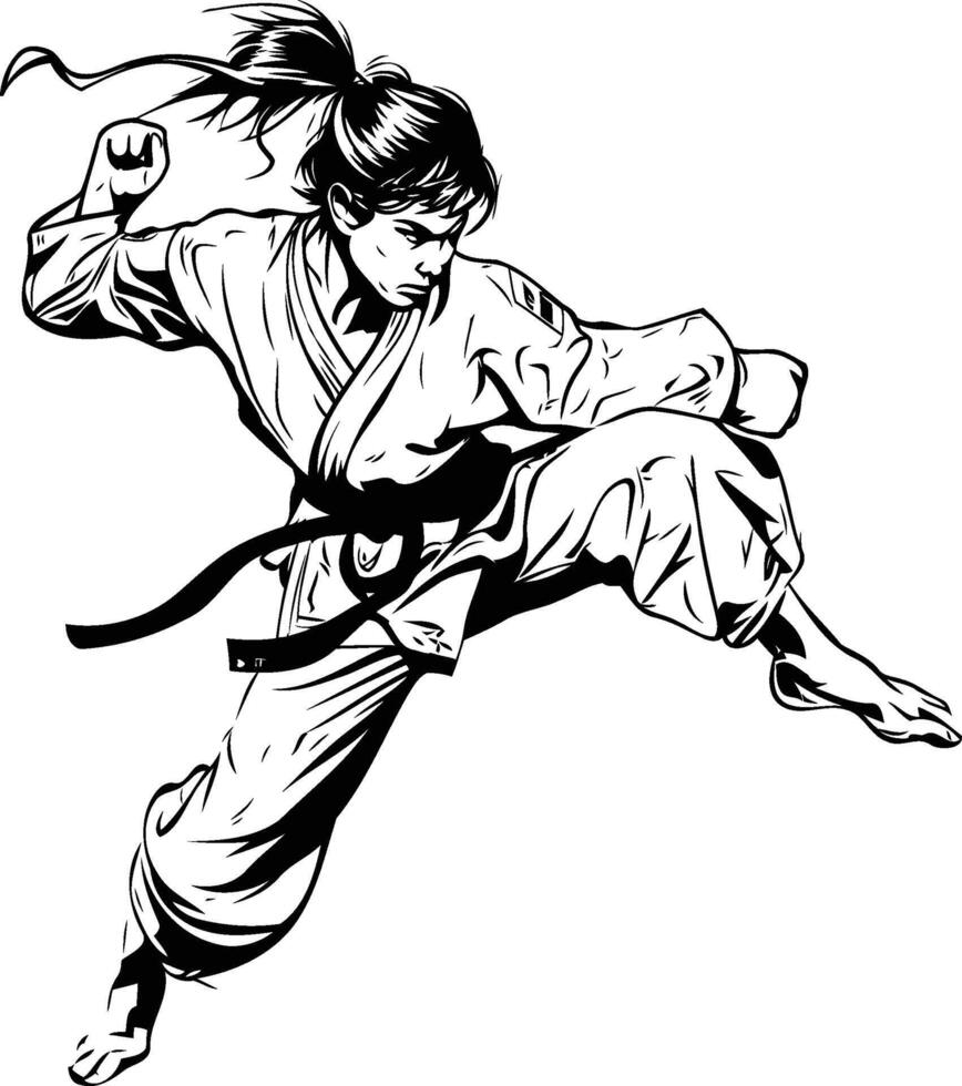 Taekwondo Martial art Black and white illustration vector