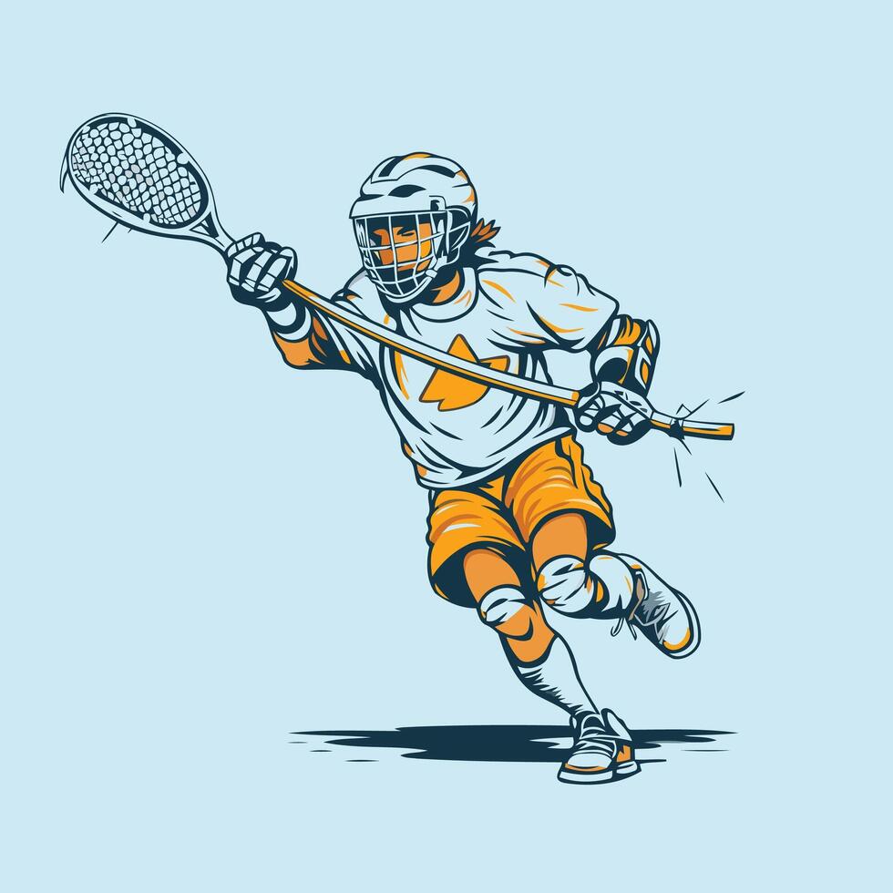 Lacrosse player action cartoon sport graphic Hand drawn illustration vector
