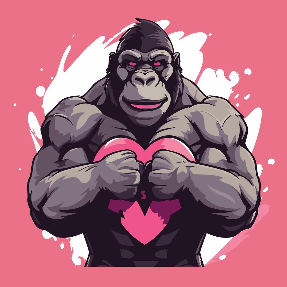 Gorilla with heart illustration of a strong gorilla vector