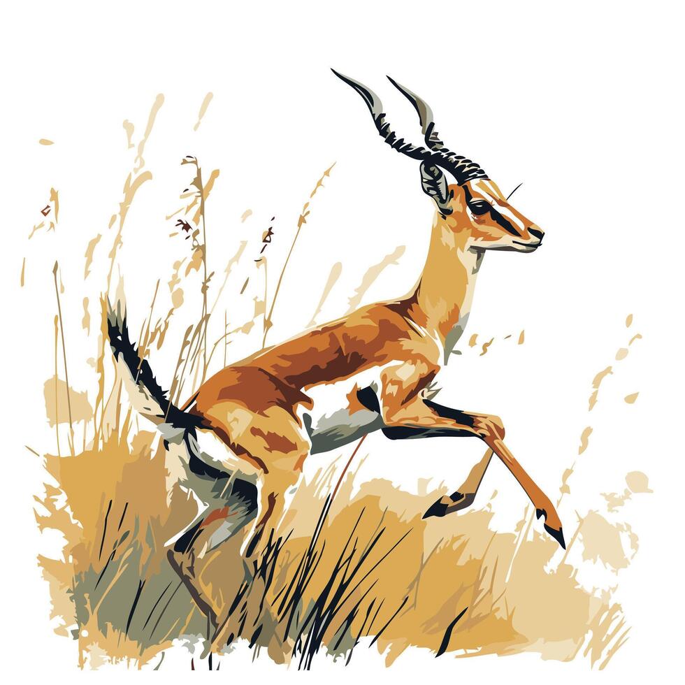 illustration of gazelle running in the grass Wild african animal vector